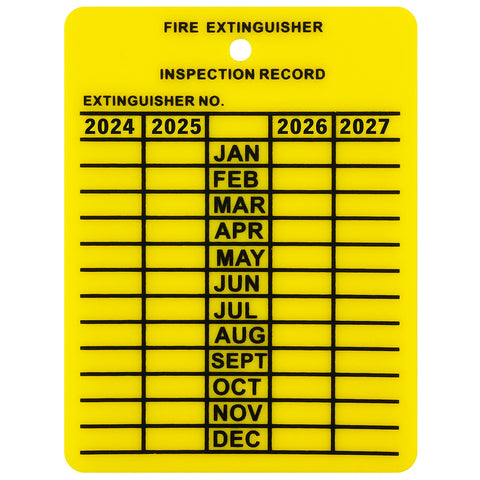 4 Year Plastic Fire Extinguisher Monthly Inspection Tag - Yellow - 2 1/4" x 3"