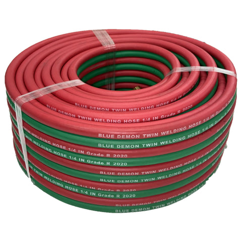 TWIN GAS WELDING HOSE, GRADE R, 3/16 IN X 50 FT, BB FITTINGS (1/EA Master) - Blue Demon