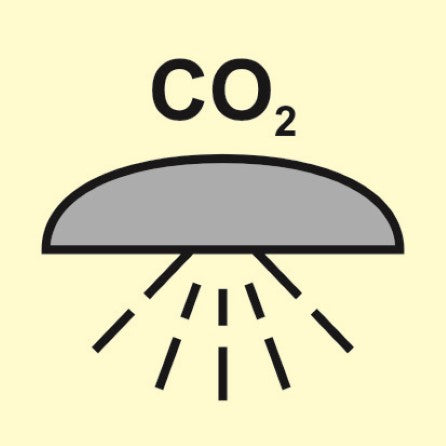 MARINE FIRE SIGN, IMO FIRE CONTROL SYMBOL: SPACE PROTECTED BY CO2