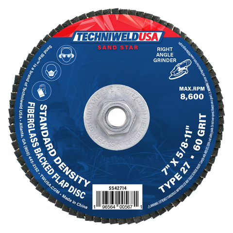 7 x 5/8-11 - 60 Grit Type 27 Standard Density Fiberglass Backed Flap Disc