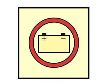 MARINE FIRE SIGN, IMO FIRE CONTROL SYMBOL: EMERGENCY SOURCE OF ELECTRICAL POWER (BATTERY)
