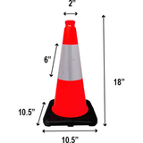 18" Orange Traffic Cone (Black Base) (6" Reflective Collar) - 3 lbs