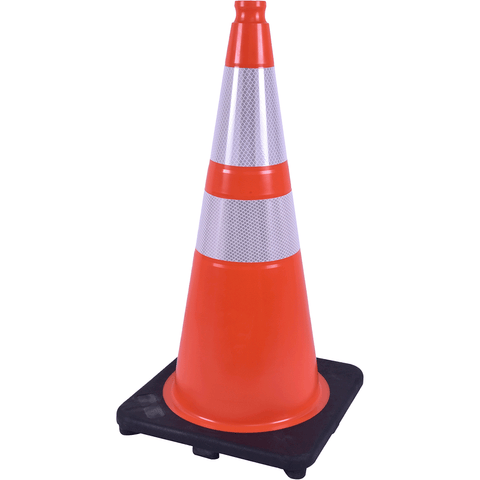 28" Orange Traffic Cone (Black Base) (4" & 6" Reflective Collars) - 7 lbs