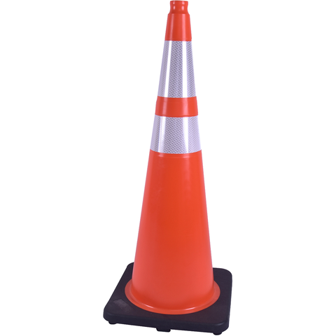 36" Orange Traffic Cone (Black Base) (4" & 6" Reflective Collars) - 10 lbs