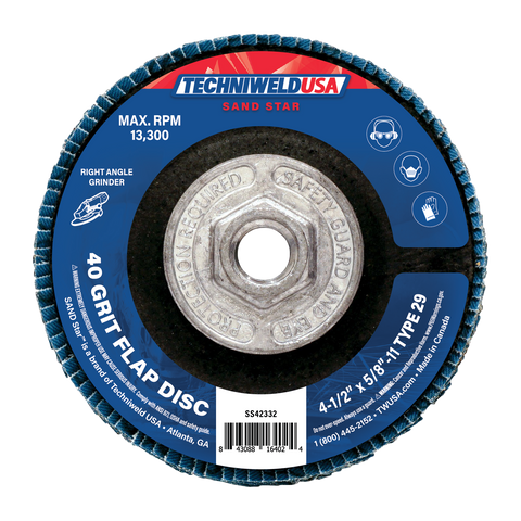 4-1/2 X 5/8-11 Flap Disc 40 Grit Type 29 Reg. Density W/Metal Threaded Hub