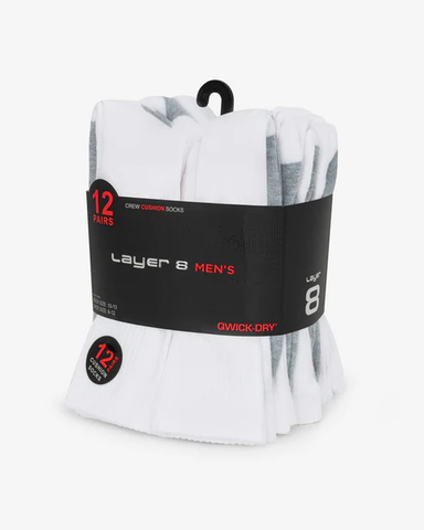 Layer 8 Performance Crew Sock (12-Pack White)