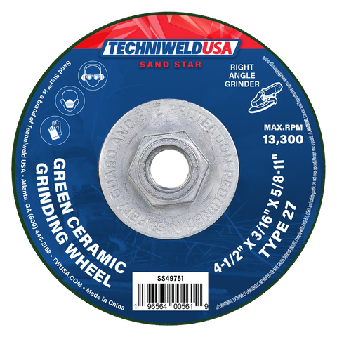 4-1/2 X 3/16 X 5/8-11 Green Ceramic Grinding Wheel
