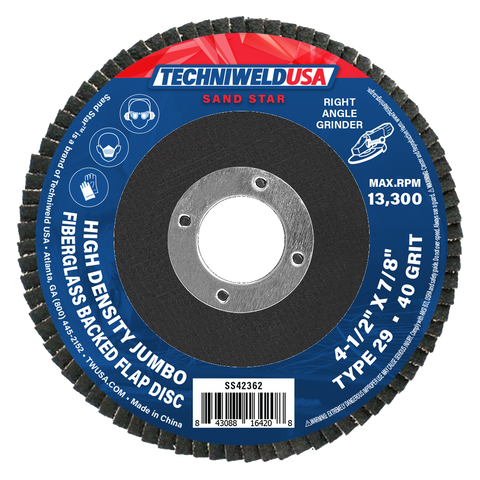 4-1/2 X 7/8 40 Grit - Flap Disc High Density (Jumbo) Fiberglass Type 29 (EACH)