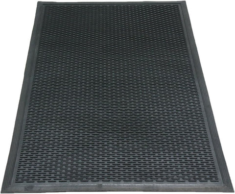Rubber-Cal "Dura-Scraper Linear  Commercial Rubber Entrance Door Mat - 3/8 in x 3 ft x 5 ft - Black
