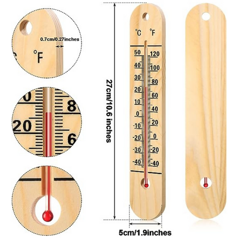Indoor Patio Wall Thermometer - 10.5 Inch Wooden Double Scales