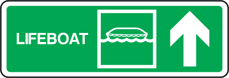 MARINE DIRECTION SIGN: LIFEBOAT ARROW UP WITH TEXT