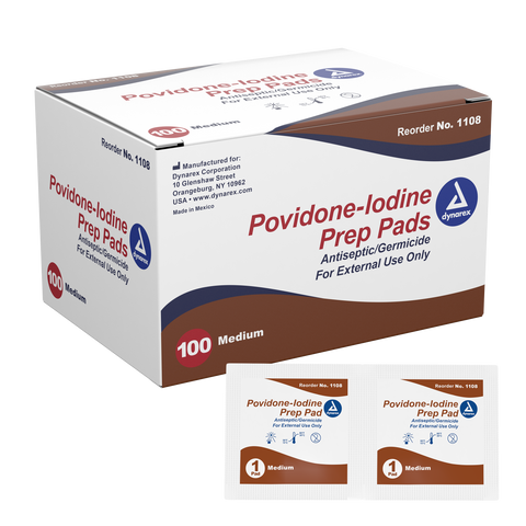 Dynarex Povidone-Iodine Prep Pads, Medium, 100 ea