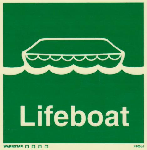 Marine Safety Sign, IMO Life Saving App. Symbol: Lifeboat - With Text