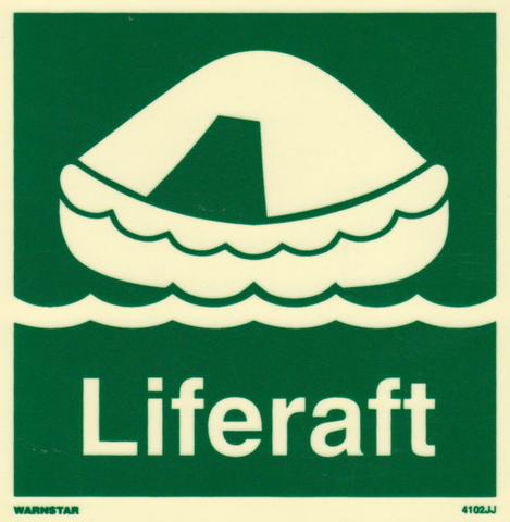 Marine Safety Sign, IMO Life Saving App. Symbol: Liferaft - With Text