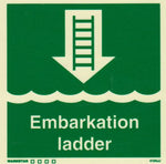 Marine Safety Sign, IMO Life Saving App. Symbol: Embarkation Ladder - With Text