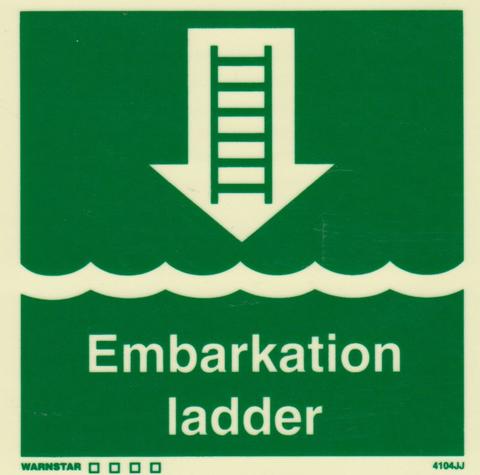 Marine Safety Sign, IMO Life Saving App. Symbol: Embarkation Ladder - With Text