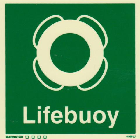 Marine Safety Sign, IMO Life Saving App. Symbol: Lifebuoy - With Text