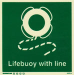 Marine Safety Sign, IMO Life Saving App. Symbol: Lifebuoy With Line - With Text