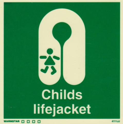 Marine Safety Sign, IMO Life Saving App. Symbol: Child's Lifejacket - With Text