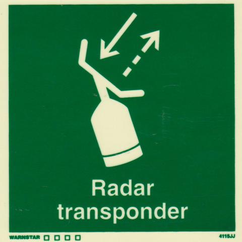 Marine Safety Sign, IMO Life Saving App. Symbol: Radar Transponder - With Text