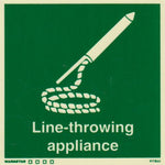 Marine Safety Sign, IMO Life Saving App. Symbol: Line-Throwing Appliance - With Text