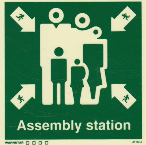 Marine Safety Sign, IMO Life Saving App. Symbol: Assembly Station - With Text