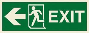 Marine Direction Sign: EXIT + Running man symbol + Arrow left