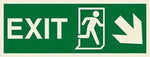 Marine Direction Sign: EXIT + Running man symbol + Arrow diagonally down right