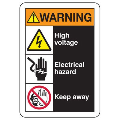 ANSI Signs - Warning High Voltage, Electrical Hazard, Keep Away